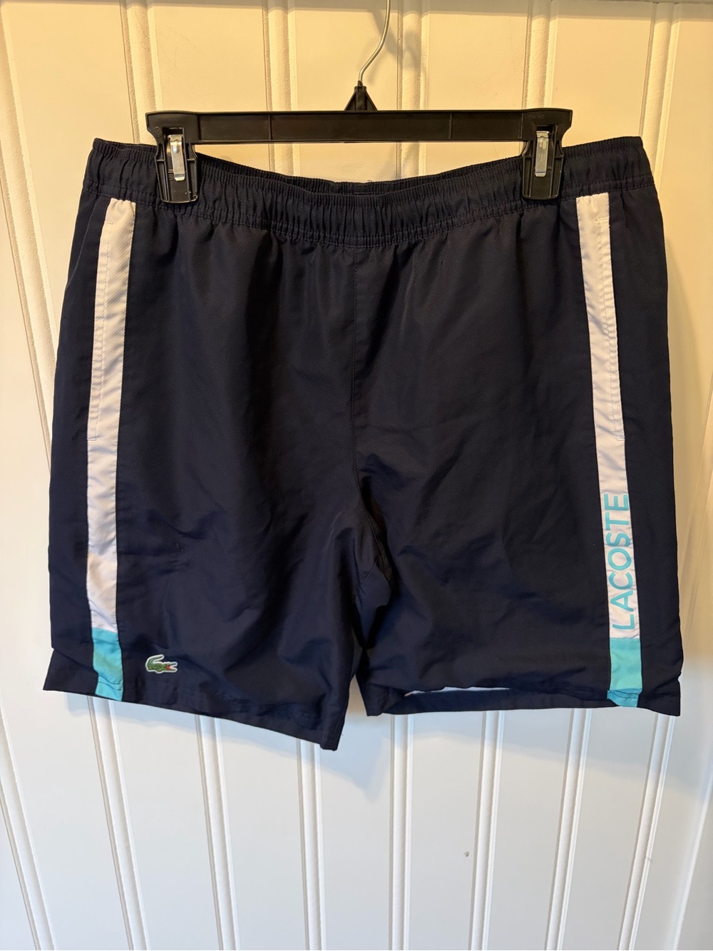 Lacoste Sport Diamond Taffeta Tennis Shorts Navy Blue Stripe Men's SZ FR 5 US L